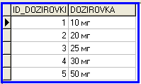 Рис. 4. Таблица «Dozirovki» в нашем приложении
