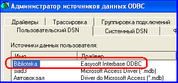 Рис. 4. Закладка «Пользовательский DNS» после добавления БД «Biblioteka»